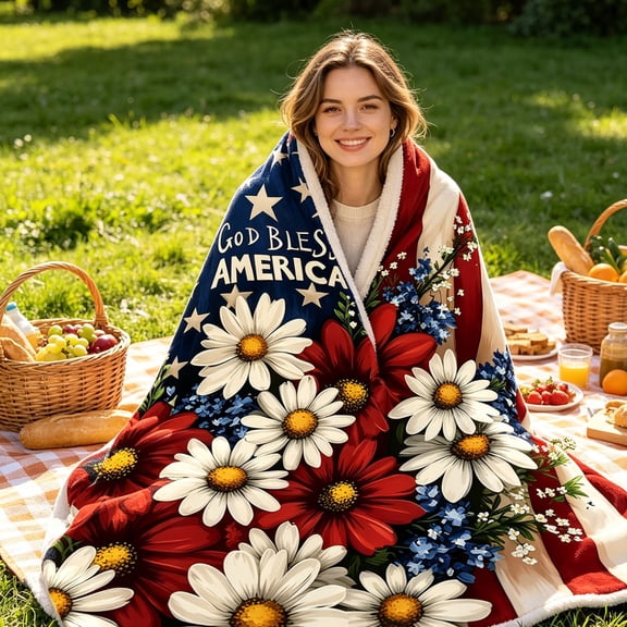 Tepsmf Independence Day Flannel Throw Blanket, Festive Patriotic Soft Warm Blanket for Home Sofa Bed Holiday Decoration