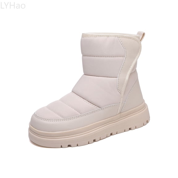 LYHao Girls Winter Boots Slip Warm Fleece Lined Thick Sole Outdoor Cold Weather Footwear For Toddler Kids ,Girls Boots Sizes 12.5 Beige(6-7 Years)