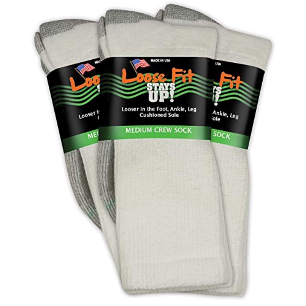 Extra Wide Socks Loose Fit Stays Up 3 Pack Mens W White / Crew