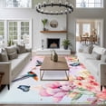 thumbnail image 3 of Pink Flower Area Rugs 5'x8', Small Throw Rugs for Classroom Bedroom, Spring Floral Elegant Butterflies Birds Farmhouse Indoor Outdoor Rug Non-Slip Low Pile Carpet Runner Reversible Floor Mats, 3 of 8