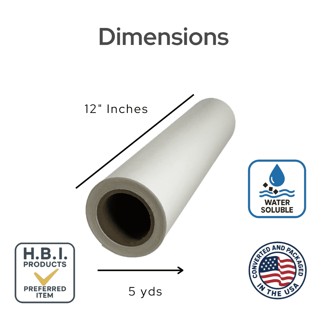 H.B.I. 12 Inch Sticky Back Water Soluble Fabric Stabilizers, 5 Yard By the Bolt