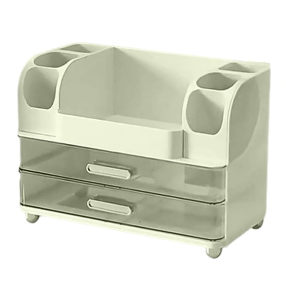 Spacious Makeup Organizer for Vanity Countertop with Large Drawers Display Cabinet Partitioned Compartment and Brush Holders for Beauty Storage