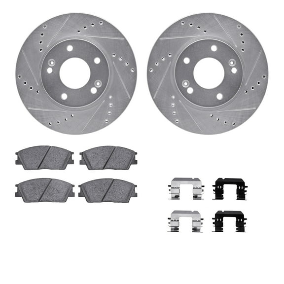 Dynamic Friction Company Front Brake Rotors-Drilled and Slotted-Silver with 5000 Advanced Brake Pads includes Hardware 7512-03080