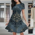 thumbnail image 2 of Blue Damask Patterned Rug Women's Classic Swing Skater Dress Casual Work Party Cocktail Dresses, 2 of 6