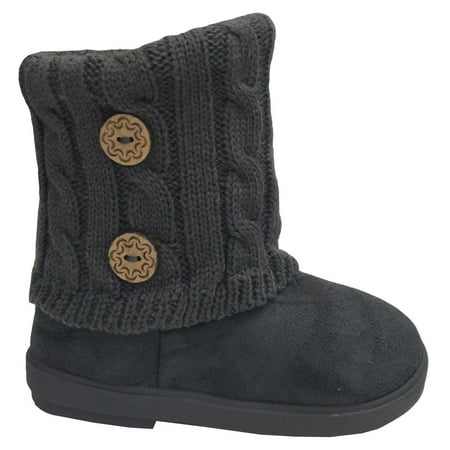 New Girls Toddlers Kids Slouch Comf Midcalf Suede Button Boots Shoes (Grey 2285BUTTONS, 12 Little Kid) Note: Please order 1 size Bigger, These run Small.