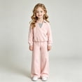 thumbnail image 4 of Glisme Girls Outfit Set Solid Color Long Sleeve Lapel Neck Blouse With Pants Set Loose Fit Girls Outfit Size 3-4 Years Pink, 4 of 7