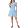 thumbnail image 2 of Vestido de punto A-line con media abertura en V y manga corta texturizada para mujer INSPIRE CHIC, talla XL, color azul cielo, 2 of 6