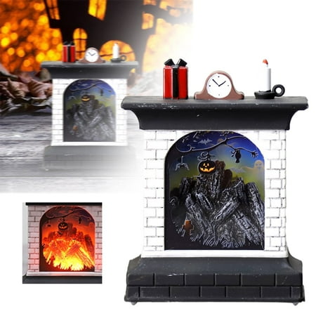 

Halloween LED Fireplace Night Lamp – Festive Tabletop Décor with Halloween Patterns for Home Party or Event