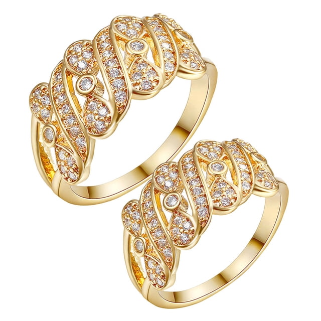 UPGRATOR 2Ud Anillo Femenino De Cobre Dorado Con Zirconia En Para Eventos Y Uso Cotidiano