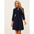 thumbnail image 3 of Vestido midi de manga larga con cuello simulado y ojo de cerradura de punto para mujer Azul marino XS, 3 of 5