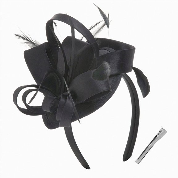 HCNTES Fascinators Headband with Feather, Women's Tea Party Hat for Kentucky Derby, Cocktail, Wedding, Fancy Dress Party Black
