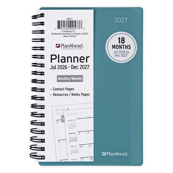 PlanAhead Small Home Office Monthly Weekly Planner, 4" x 6.25", 18 Month (Jul 2026 - Dec 2027)