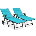 thumbnail image 1 of Topbuy Lot de 2 Chaises Longues Pliantes d'Extérieur en Rotin, Fauteuils Inclinables Rembourrés avec Roues et Coussin Turquoise, 1 of 10