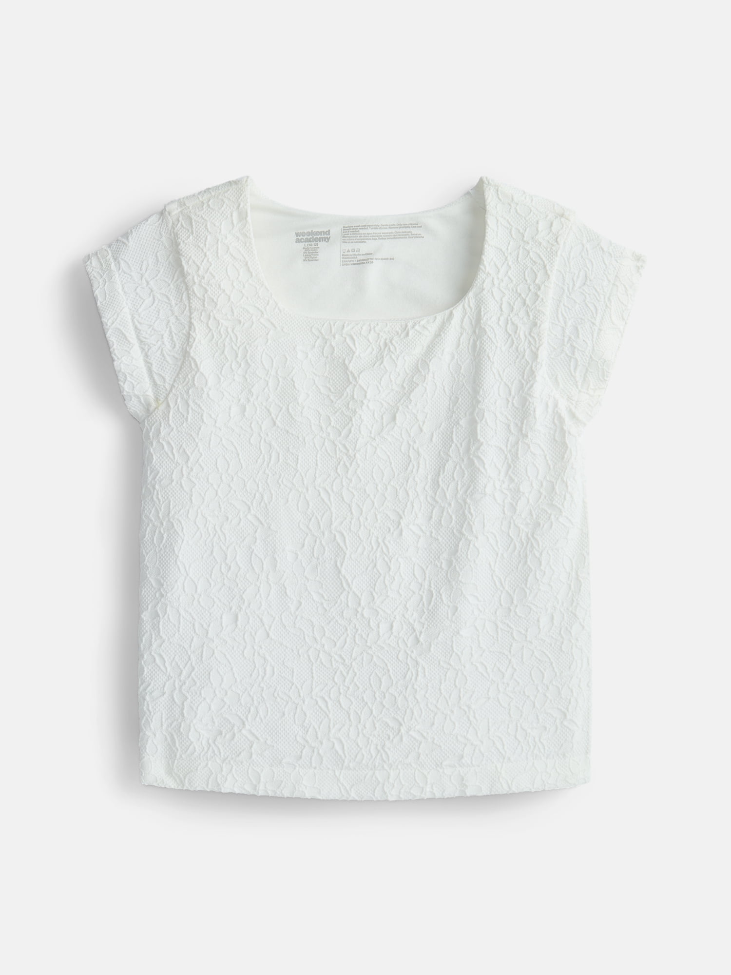 Weekend Academy Girls Seamless Textured Floral Top with Short Sleeves, Sizes 4-18