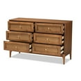 thumbnail image 2 of Baxton Studio Ramiel Mid-Century Modern Ash Walnut Finished Wood and Rattan 6-Drawer Dresser, 2 of 7