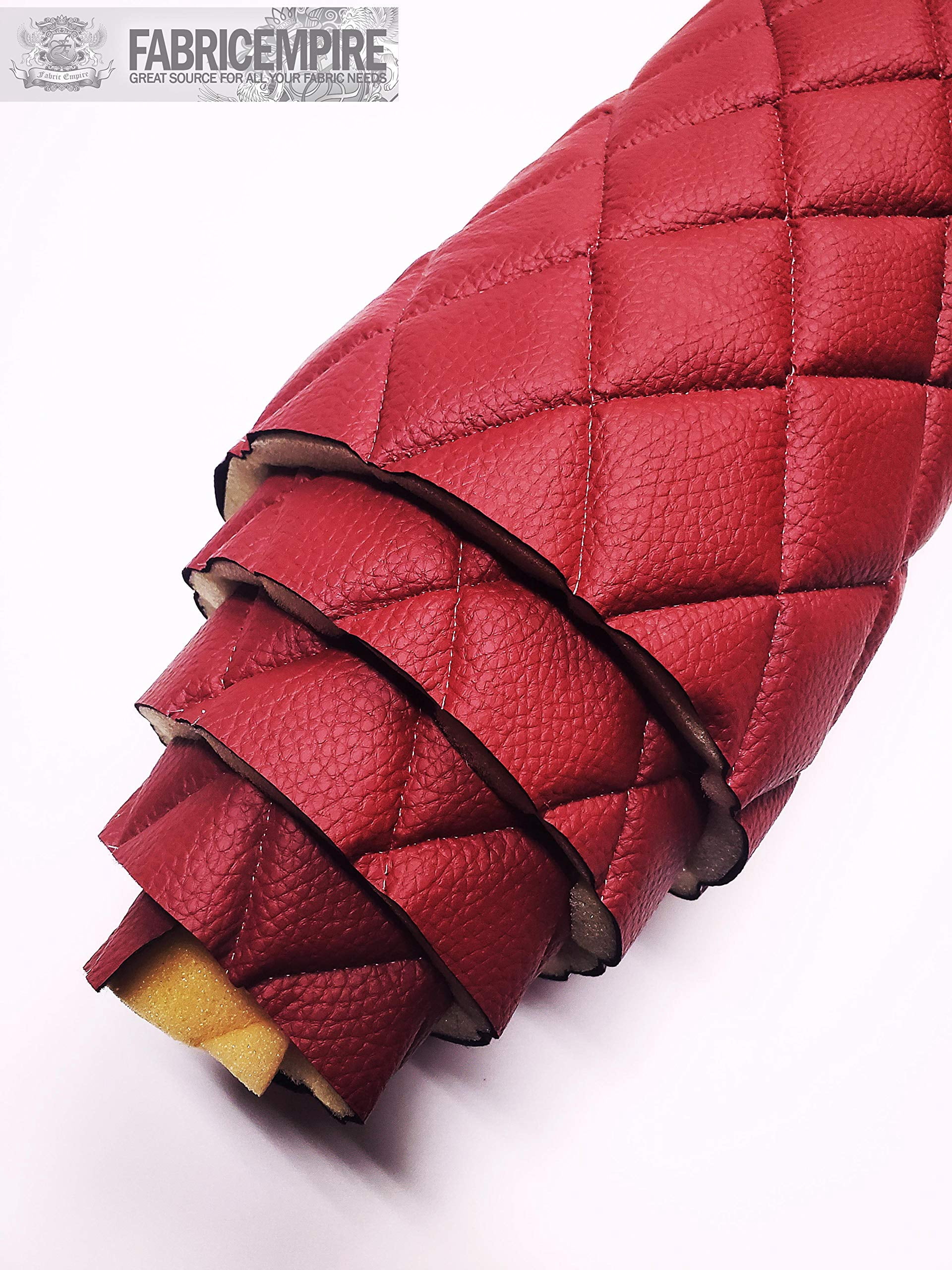 Quilted Vinyl Padded Upholstery Fabric w 3/8" Foam Backing Pebble Grain 2"x3" Diamond /52" Wide/Continuous Yard/ Costume Jackets, Structured Handbags, Display Boards, Photography Backdrops (Burgundy)