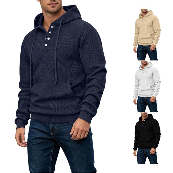 Afdoent Hoodies for Men Knit Pullover Hoodie Solid Color Long Sleeve Hooded Sweatshirt Casual Streetwear