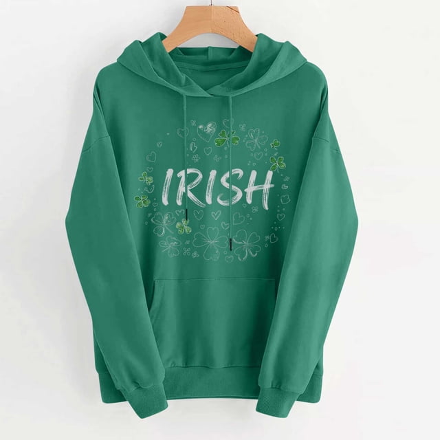 TaTaai Ladies Long Sleeve St Patricks Hoodie Casual Pullover Holiday Print Loose Fit Fleece Lined Sweatshirt (Runs Small Size Up) Gift
