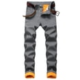 thumbnail image 4 of Frontwalk Men Denim Pants Thicken Plush Trousers Mid Waist Jeans Sport Casual Bottoms Zipper Gray 36, 4 of 8