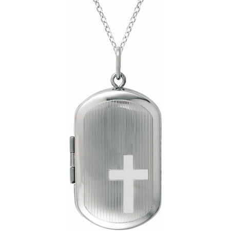 Sterling Silver Rectangle-Shaped with Cross Locket