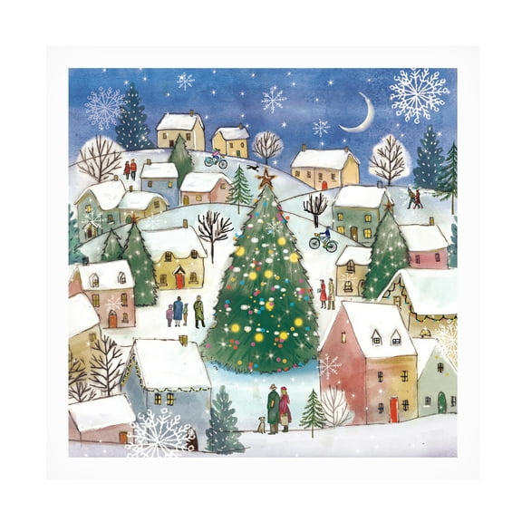 Canvas Wall Art - Paper Dove Co Ltd 'Town Tree' Wall Art for Living Room, Bedroom, or Office Décor by Trademark Fine Art - 14 x 14 Inches