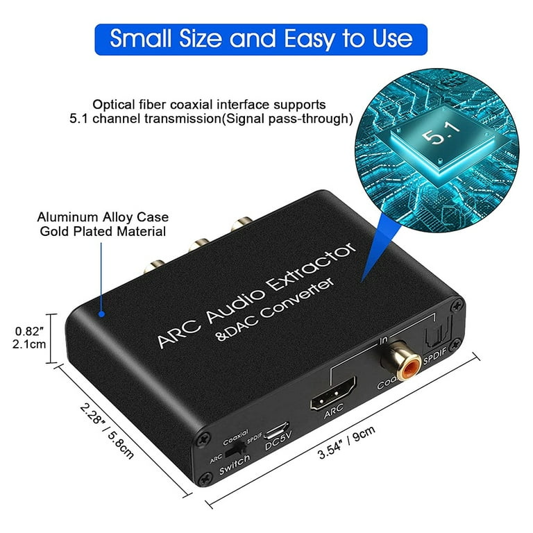 HDMI DAC Audio Converter HDMI ARC To RCA Audio Extractor Adapter Optical  SPDIF Coaxial to 3.5mm Digital to Analog Audio Conveter