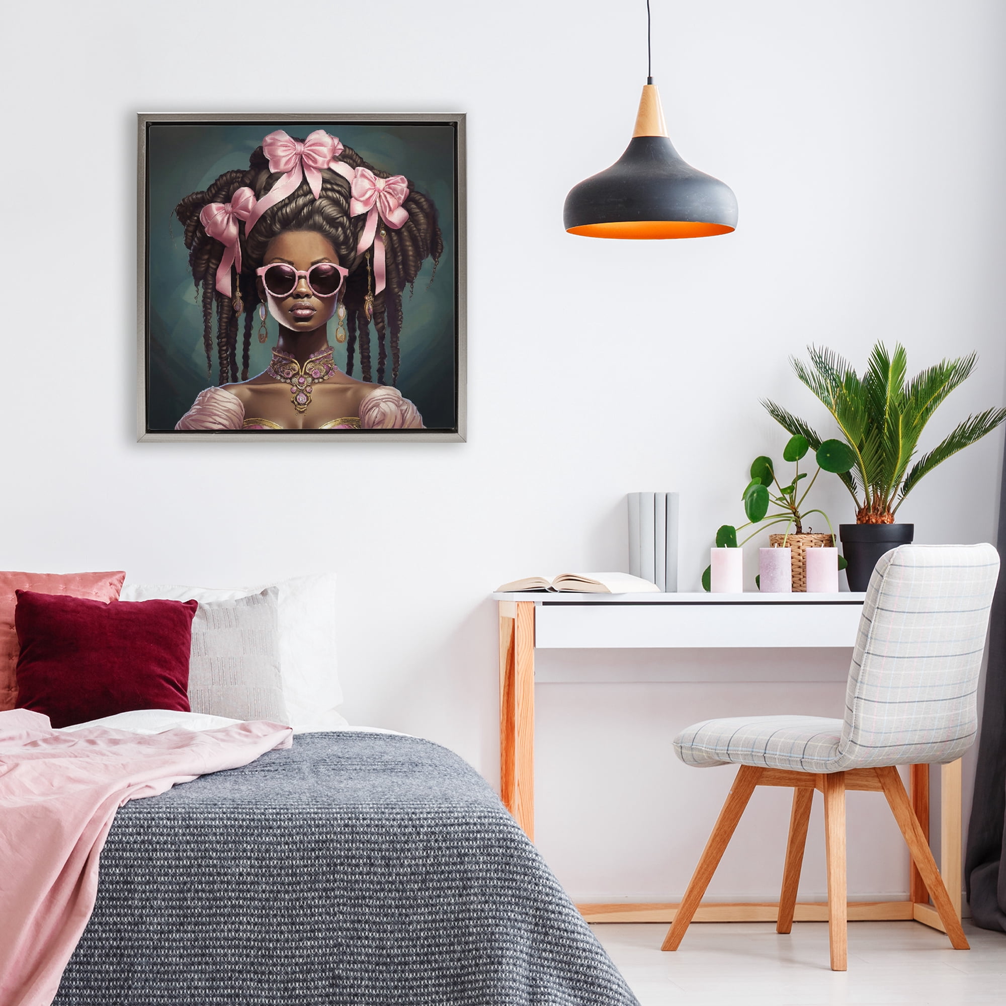 Stupell Industries Rococo Woman With Bows Gray Framed Floater Canvas Wall Art, design by Grotto Studios