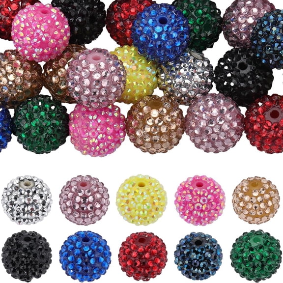 Colorful 40Pcs 20mm Beads Bulk Bubblegum Beads Large Resin Rhinestone Beads Colorful Disco Ball Bead Chunky Gum Bead Beadable Pens Beads Loose Spacer Beads for Jewelry Making Beading Kits