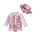 thumbnail image 6 of FYDUU Baby Girl Swimsuit One Piece Bathing Suit Toddler Floral Long Sleeve Zippered Rash Guard Swimwear with Hat Baby Girls Swimsuits 12-18 Months, 6 of 6