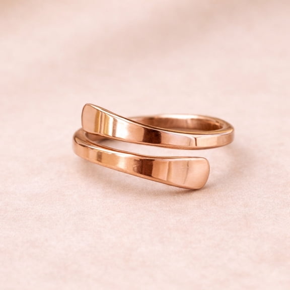 Pure Copper Bypass Ring, Adjustable Open Wrap Band Ring, Handmade Minimalist Statement Jewelry