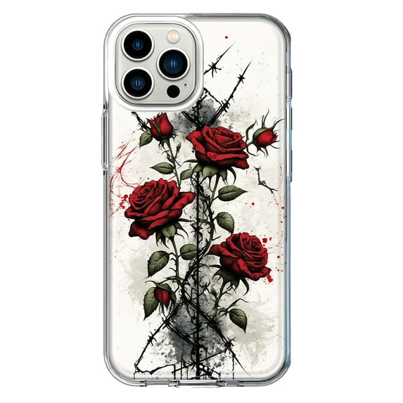 MUNDAZE Apple iPhone 12 Pro Max Barbed Wire Gothic Red Roses Double Layer Phone Case Cover
