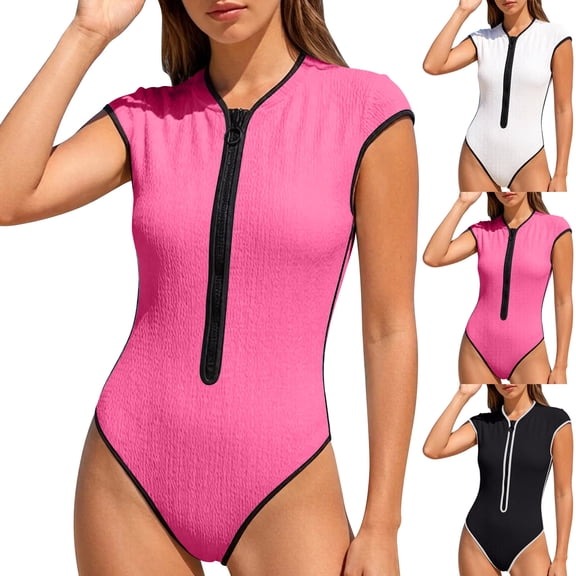 Naittoop Women One Piece Sleeveless Bathing Suit Belly Control Swimsuits High Neck Zip Front Color Block Rash Guard Swimwear