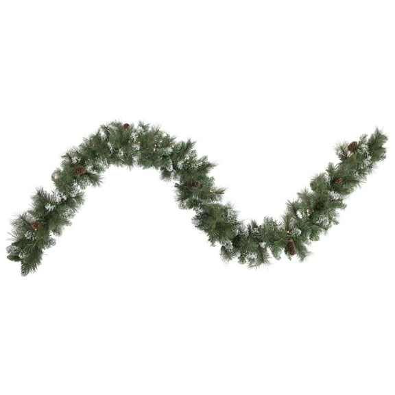 9' x 10" Pre-lit Snow Valley Pine Artificial Christmas Garland Clear Lights