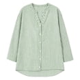 thumbnail image 5 of cocolona Womens Linen Blouses for Women Long Sleeve V Neck Striped Shirts Loose Casual Button Down Fall Tops, 5 of 6