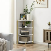 VECELO 4-Tier Corner Shelf, Freestanding Corner Shelves Display Shelf with Metal Frame, Corner Bookshelf/Open Corner Plant Stand for Small Space, Home Office, Living Room, Bedroom, Gold