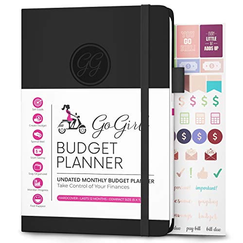 GoGirl Planificateur Budget - Planificateur Financier Mensuel Organisateur Livre Budget. Carnet de Suivi des Dépenses pour Contrôler Votre Argent. Non Daté - Démarrer à Tout Moment, 5.3 Pouces x 7.7 Pouces, Dure 1 An - Noir