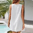 thumbnail image 3 of Vedolay Dresses That Hide Belly Women Casual Crewneck Mesh Panel 3/4 Bell Sleeve Loose Tunic Dress,White XL, 3 of 5