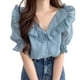 thumbnail image 1 of Top de verano para mujer, estilo con volantes, cuello en V, manga corta abombada, camisa informal elegante y transpirable para mujer, para fiesta, oficina y viaje, 1 of 8