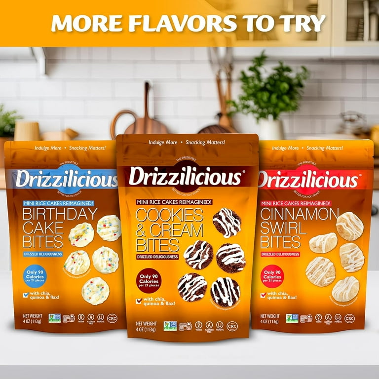 Drizzilicious Smores 4 Ounce 2 Pack Bites | Mini Snack Chocolatey Rice Cakes