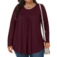 thumbnail image 2 of tarylea Plus Size Tops for Women Crew Neck Chest Pleated Tunic Solid Color Long Sleeve Shirts Casual Loose Fall Basic Dailywear Tops, 2 of 7