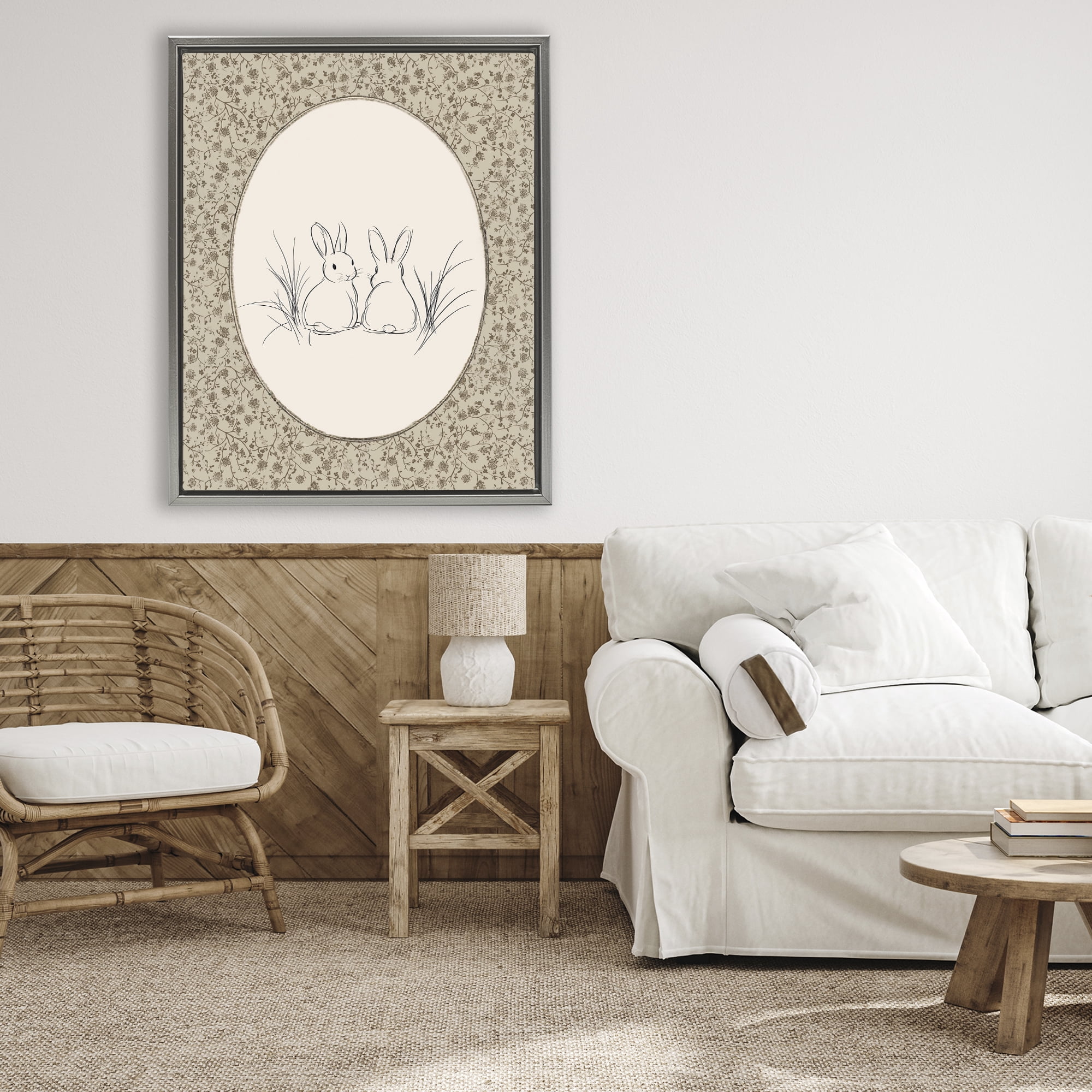 Stupell Industries Vintage Baby Bunnies Gray Framed Floater Canvas Wall Art, design by Ramona Murdock