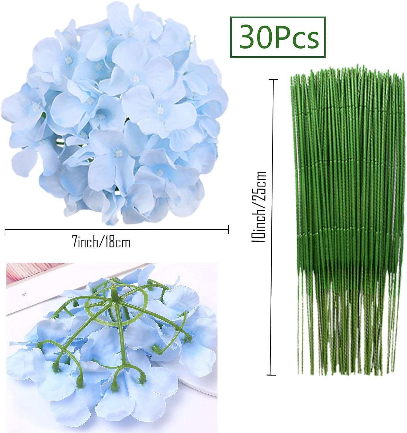 Silk Hydrangea Heads Artificial Flowers Heads and Stems Fake Hydrangea Flowers for Home Wedding Decor (Pure White)