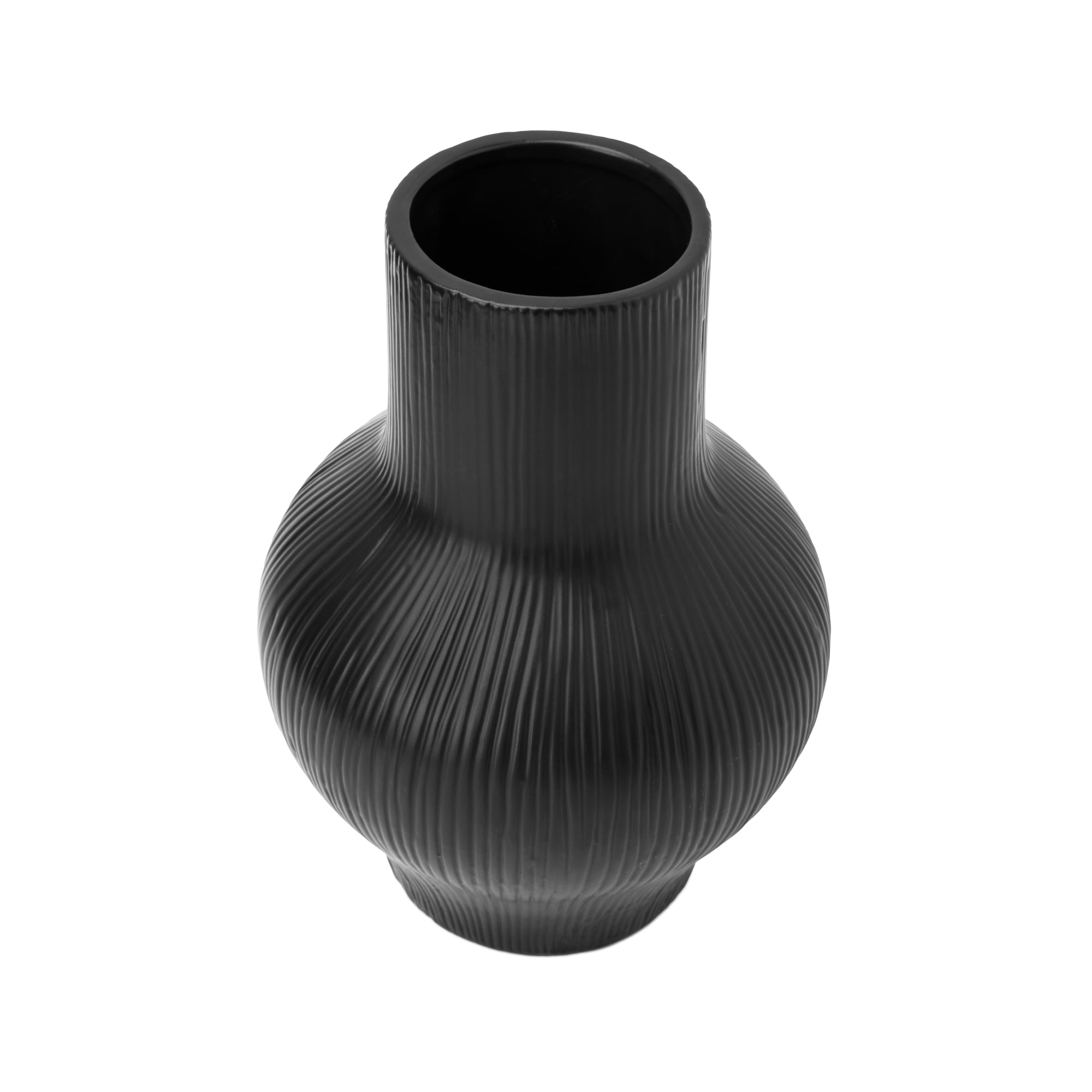 Better Homes & Gardens 10-Inch Black Ribbed Ceramic Decorative Vase