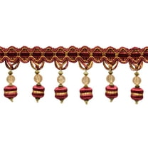 3" (7.5cm) Noblesse Collection Beaded Tassel Fringe Trim # BFH3,, Burgundy Gold Red #1253 (Carmine Red, Yellow Gold, Dark Red) Sold By The Yard (36"/3 ft/0.9m)