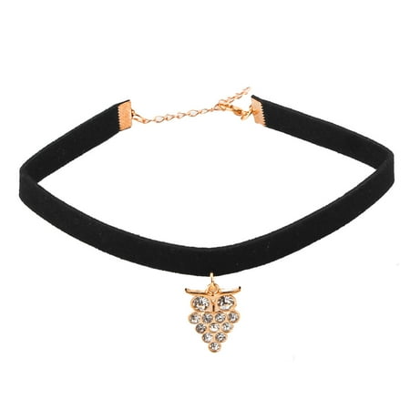 - Clothing Decor Artificial Rhinestone Grape Design Pendant Ribbon Choker Necklace