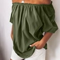 thumbnail image 3 of TKLPEHG Women Dressy Tops Off Shoulder Cotton Linen Top Lightweight Western Outfit for Women Solid Color Graphic Tee Regular Short Sleeve Blouses Leisure Fashion Blouses (Green,S), 3 of 6