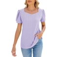 thumbnail image 3 of Camiseta de manga corta de color sólido con cuello cuadrado y burbujas, top suelto, lindos tops de verano, 3 of 5