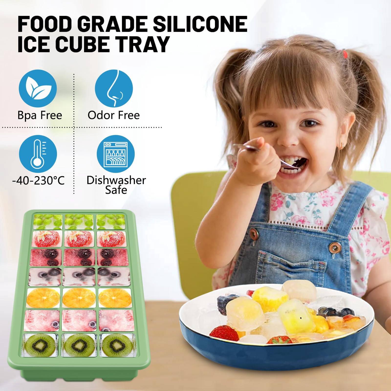 Silicone Ice Cube Trays 3packs  Easy Release Molds With Lid Freezer Stackable Maker For Food Bpa Free (2 Green)