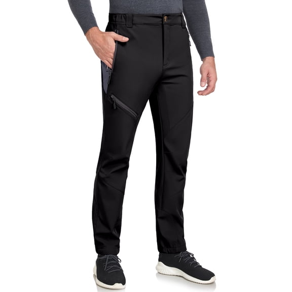Little Donkey Andy Men's Winter Snow Pants - Softshell Insulated, Fleece Lined & Water Resistant for Hiking Ski, Black Size M