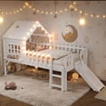 thumbnail image 3 of Bellemave Twin Size Loft Bed with Slide and LED Lights, Wood House Roof Low Loft Beds Frame with Ladder, Under Bed Storage, No Box Spring Needed（White), 3 of 8